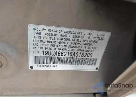 2005 Acura Tl from USA, damaged, VIN 19UUA66215A018200